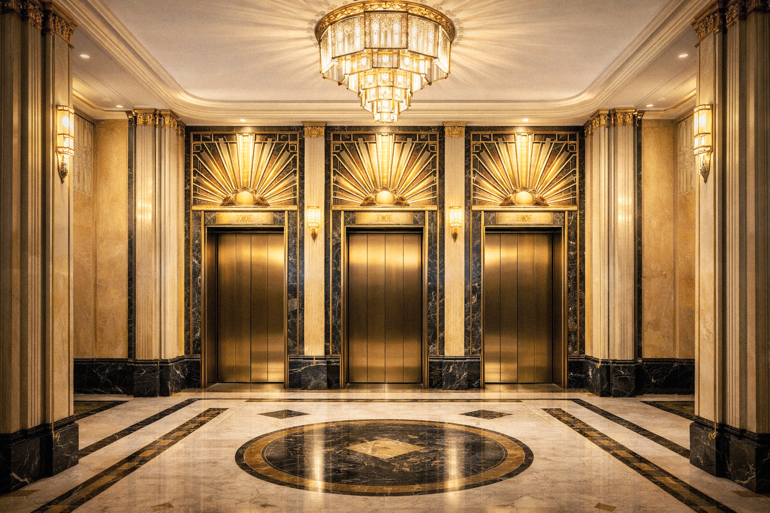 A worker stares out the window of an International Style skyscraper