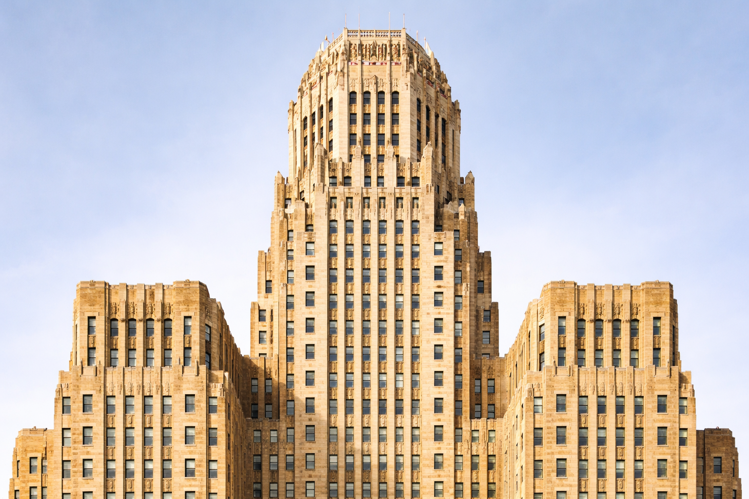 The monolithic form of the Buffalo City Hall