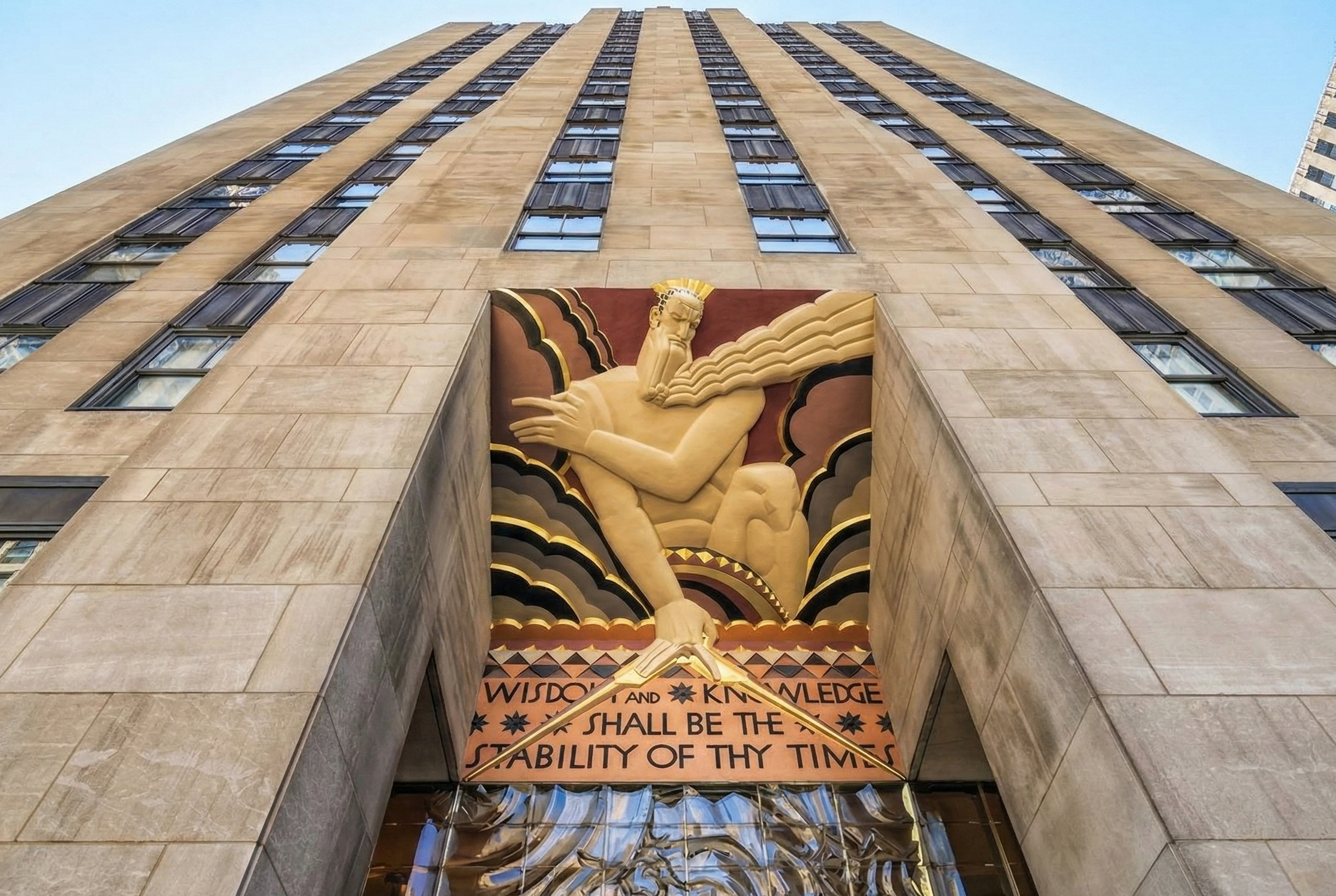 The Art Deco entrance to 30 Rockefeller Center in NYC
