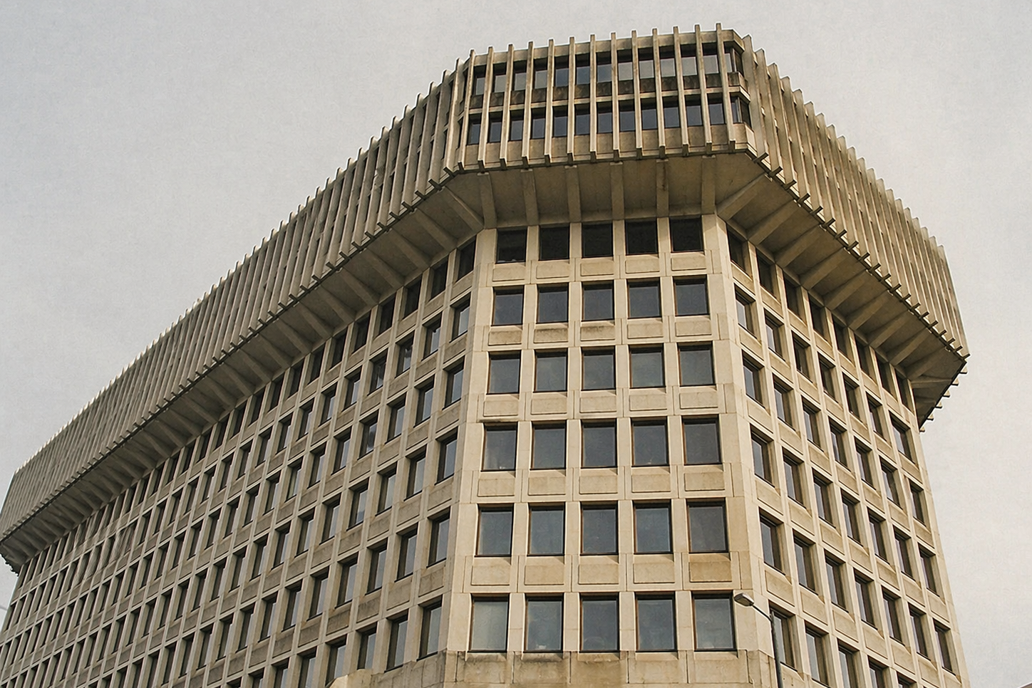 The overhanging chunk of building on the Ministry of Justice building in London