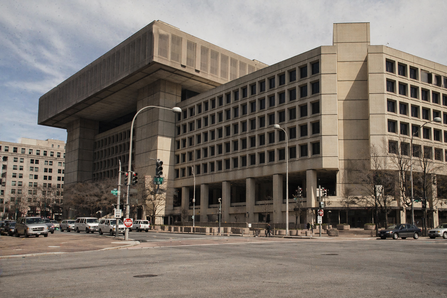The hulking form of the J. Edgar Hoover Building in Washington, D.C