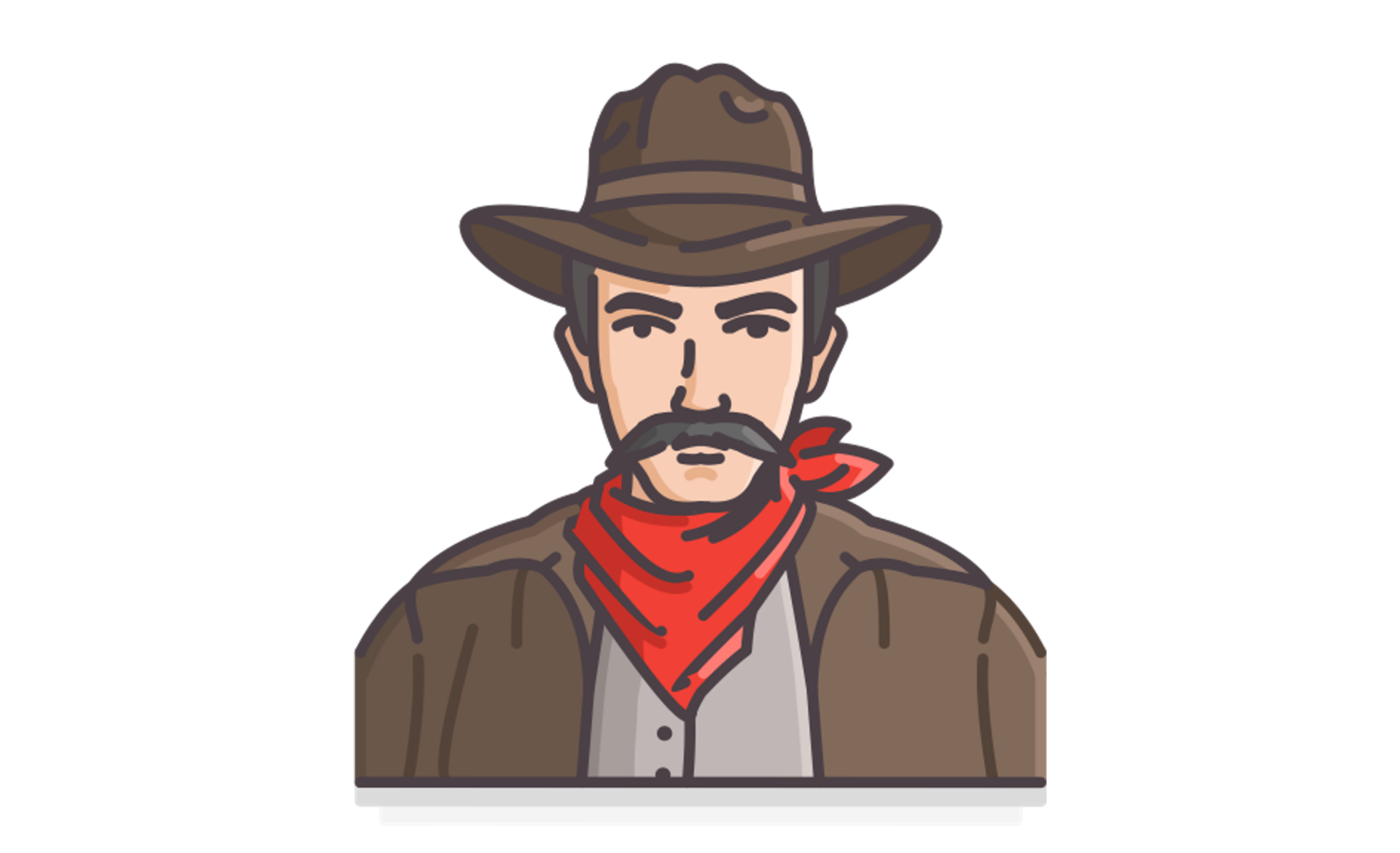 Icon of a cowboy with cowboy hat, mustache, and red bandana