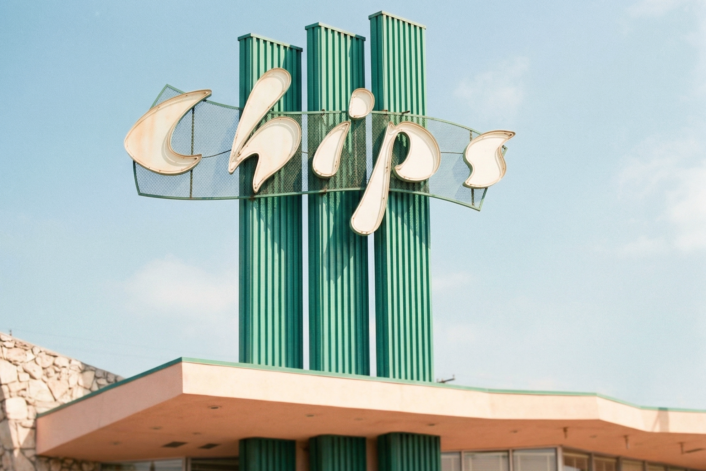 A Googie sign atop a building
