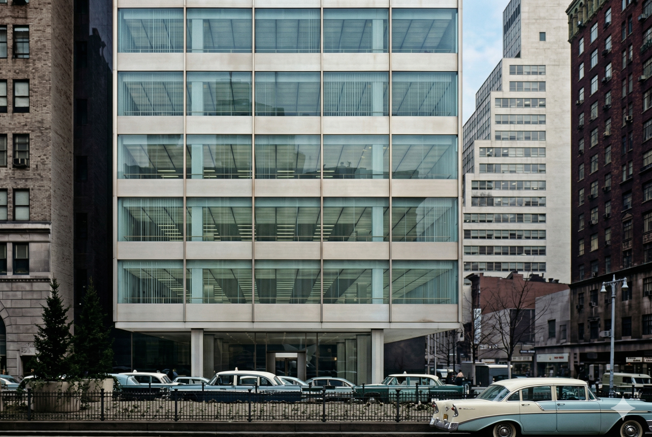 Ribbon windows A close-up of the ribbon windows on an International Style skyscraper