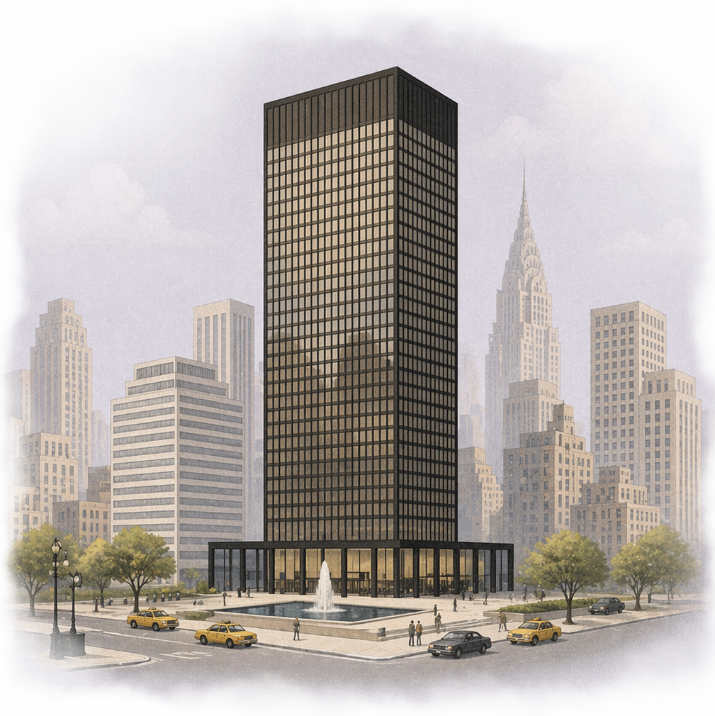 An illustration of an International Style building