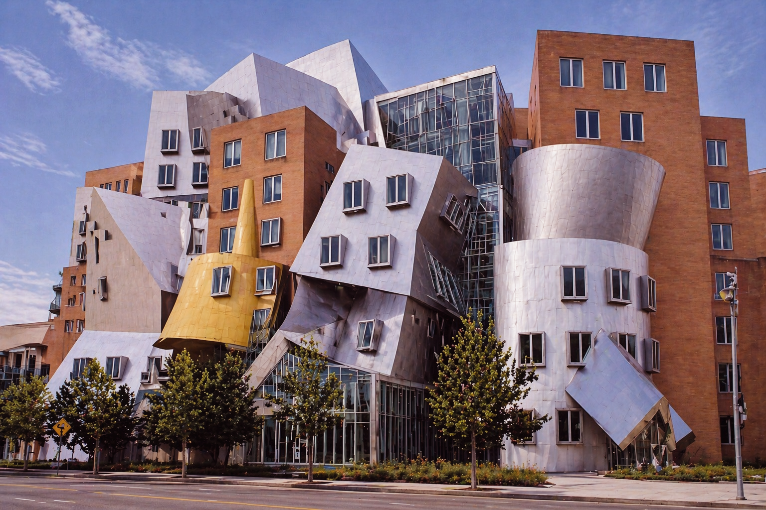 The somewhat chaotic shapes and form of a postmodern building