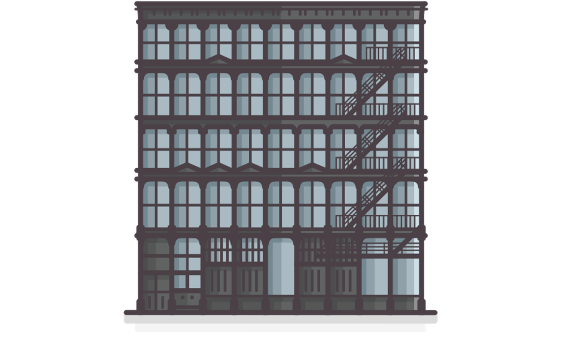 Icon of 101 Spring Street cast iron building in the SoHo neighborhood of New York