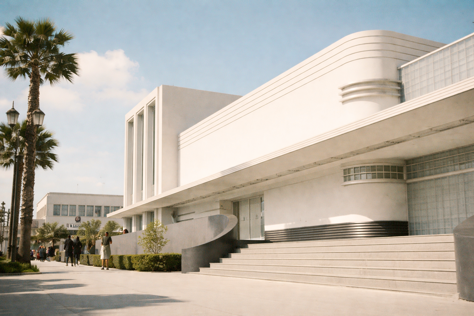 Long horizontal lines The long horizontal form of a Streamline Moderne building