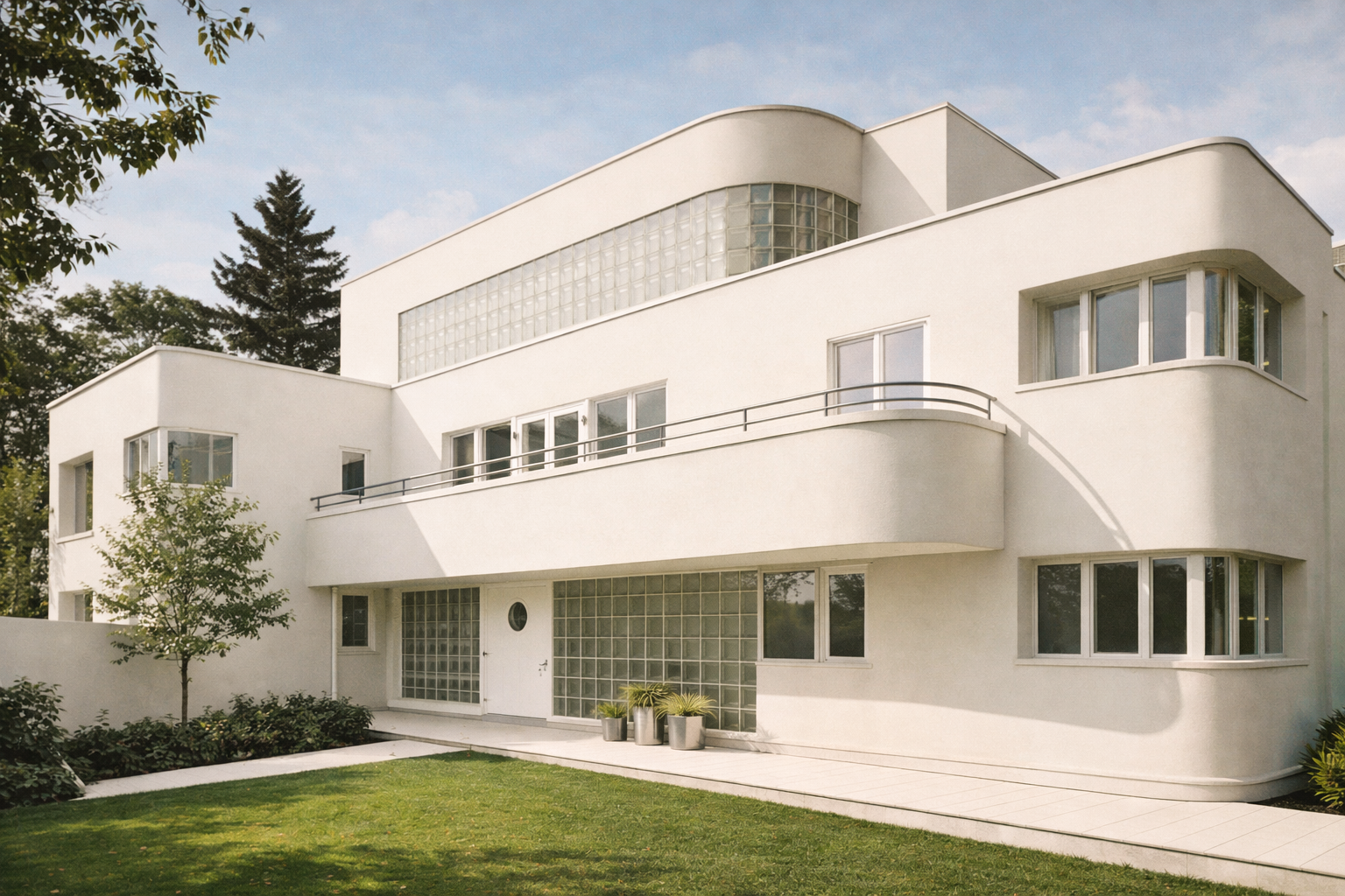 Smooth, polished surfaces The smooth, polished surfaces of a Streamline Moderne building