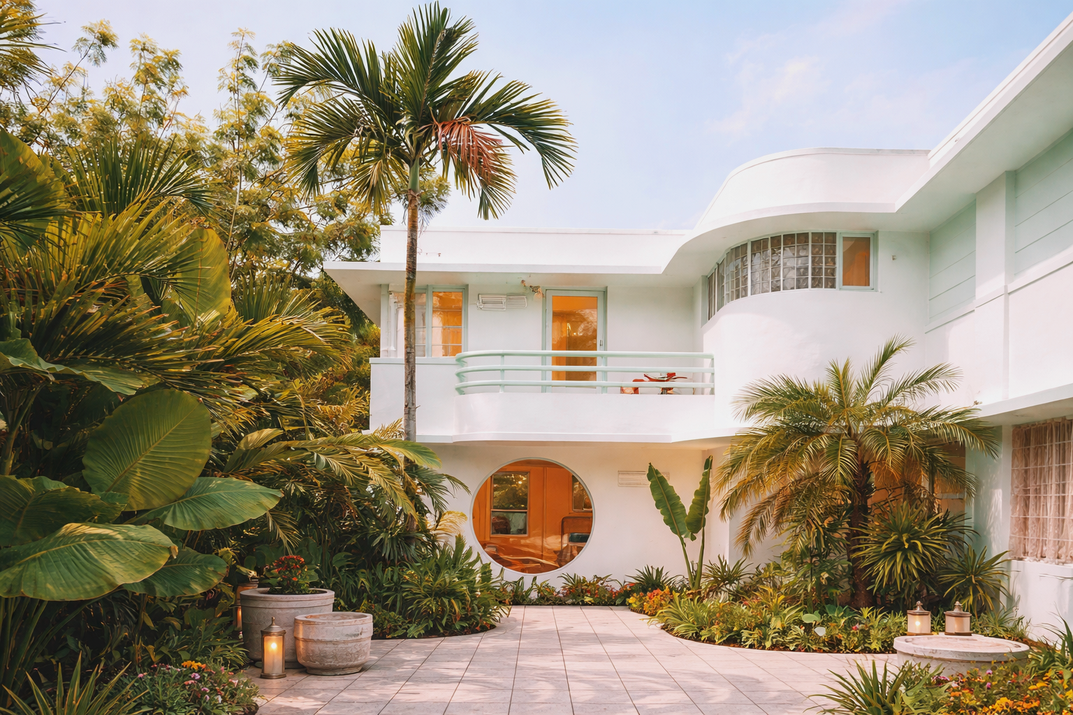 Creamy exteriors A Streamline Moderne building in a tropical climate
