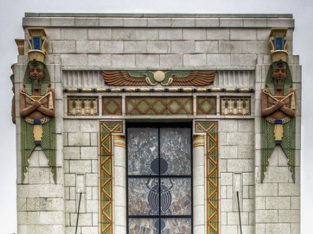 Egyptian entrance to an Art Deco building