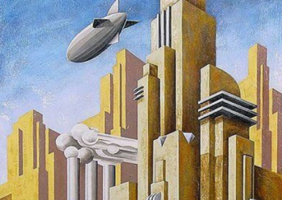 Graphic design of a modern, Art Deco city