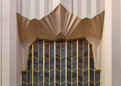 Angular archway of Art Deco building