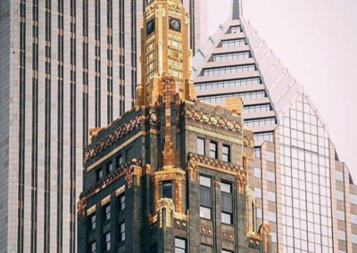 Colorful crown of an Art Deco building