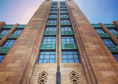 Upward view of an Art Deco building