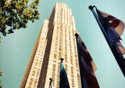 Upward view of 30 Rockefeller Center in New York