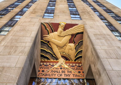 Upward view of 30 Rockefeller Center in New York City