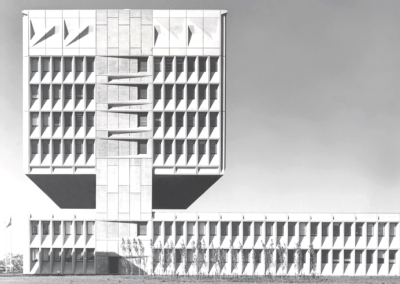 Asymmetric Brutalist building