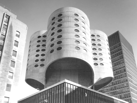 Retro-futuristic Brutalist building in Chicago