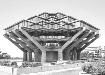 Retro-futuristic Brutalist building in San Diego