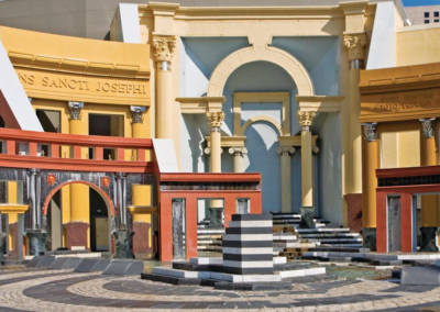 Colorful postmodern plaza