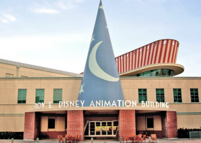 Disney building with magician hat sculptural element