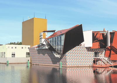 Angular, colorful postmodern buildings