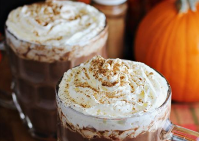 Pumpkin spice drinks with whipped cream