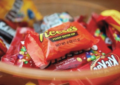 Close up of Halloween candy in a bowl