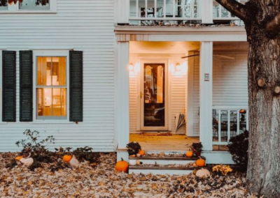 White wooden house in the fall