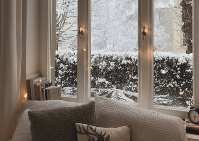 Snowy scene in a window
