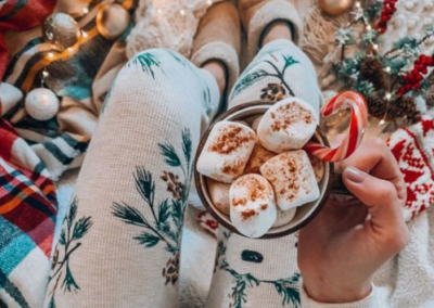 Overhead shot of hot chocolate with marshmallows