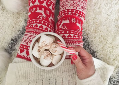 Overhead shot of hot chocolate with marshmallows
