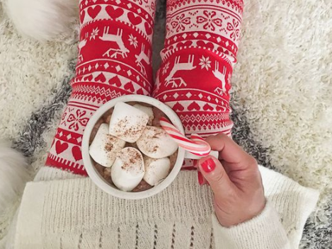 Overhead shot of hot chocolate with marshmallows