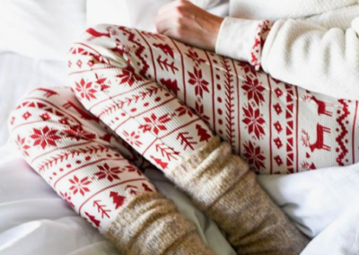 Red and white pajama pants