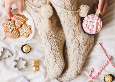 Chunky socks, Christmas cookies, and hot chocolate